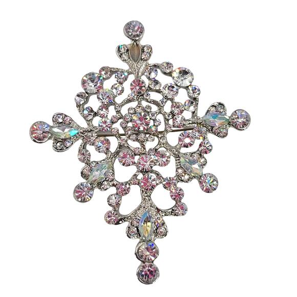 Crystal Rhinestone Snowflake Brooch Pin Large 3.5" READ Description Silver Tone - Picture 6 of 16